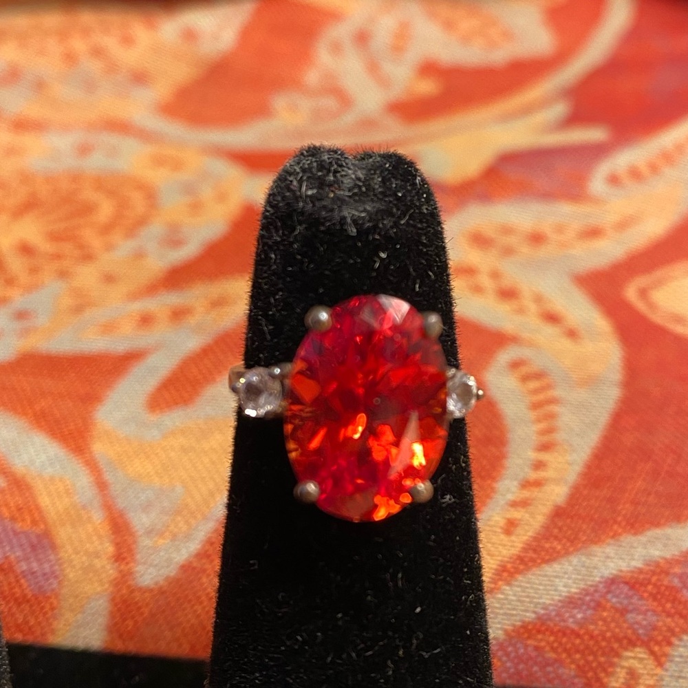 6 x 9 mm padparadscha sapphire silver ring size 6